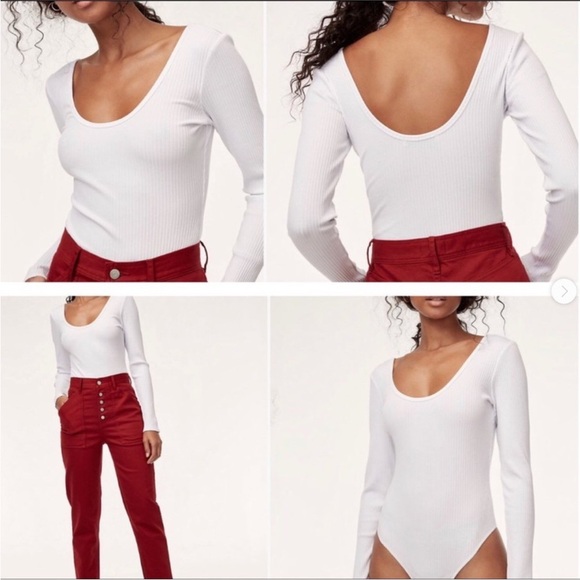 ⚡️2/$25⚡️ Aritzia Wilfred Free Leila Beige Cream Scoop Neck Ribbed Bodysuit | XS - Picture 3 of 8